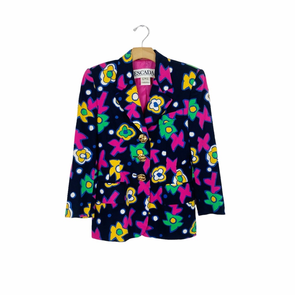 Escada Vintage Pop Floral Printed Blazer Size 34